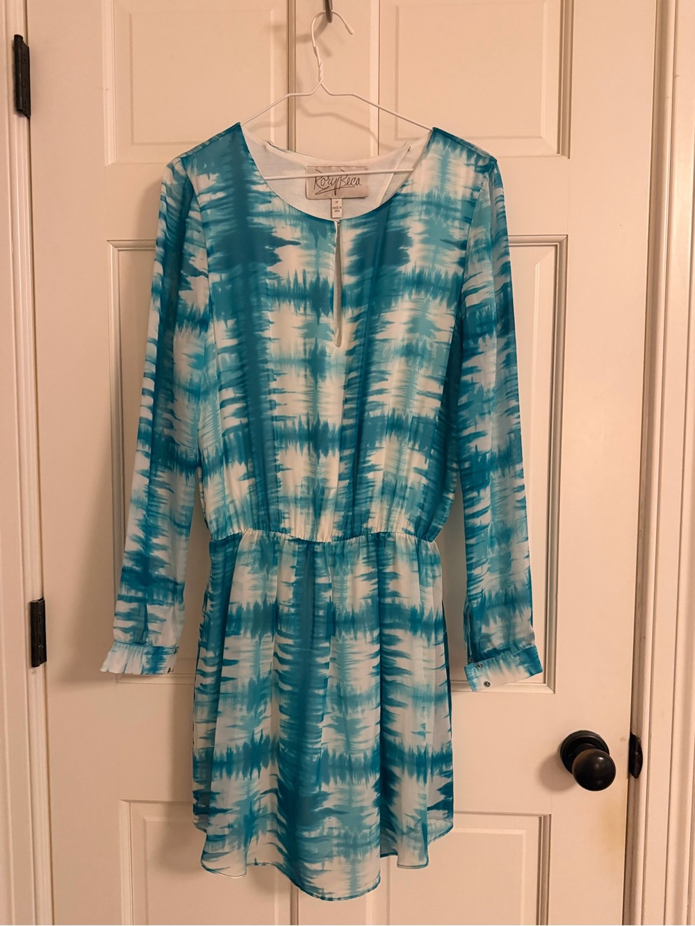 Rory Beca Teal and White Long Sleeve Tie-Dye Dress